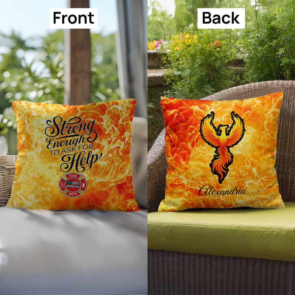 Pillow design for first responders, celebrating strength in asking for help and seeking mental health support when needed.