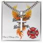 Firefighter Support Engraved Cuban Link Cross Necklace for mental health awareness and burnout resilience.