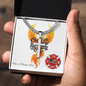 Firefighter Support Engraved Cuban Link Cross encouraging firefighters to check on their crew and support mental health.