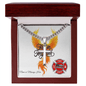 First In firefighter engraved cross necklace symbolizing courage, mental health, and self-care.