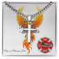 Heroes Hurt Too firefighter engraved cross necklace promoting mental health awareness and emotional resilience.