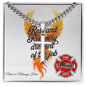 Rest and Recovery firefighter Cuban link cross necklace symbolizing strength in healing and mental health.