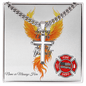 Saving Others firefighter support Cuban link cross necklace promoting firefighter healing and resilience.