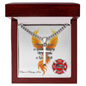 Strength Is In Asking firefighter engraved Cuban link cross supporting bravery and seeking help.