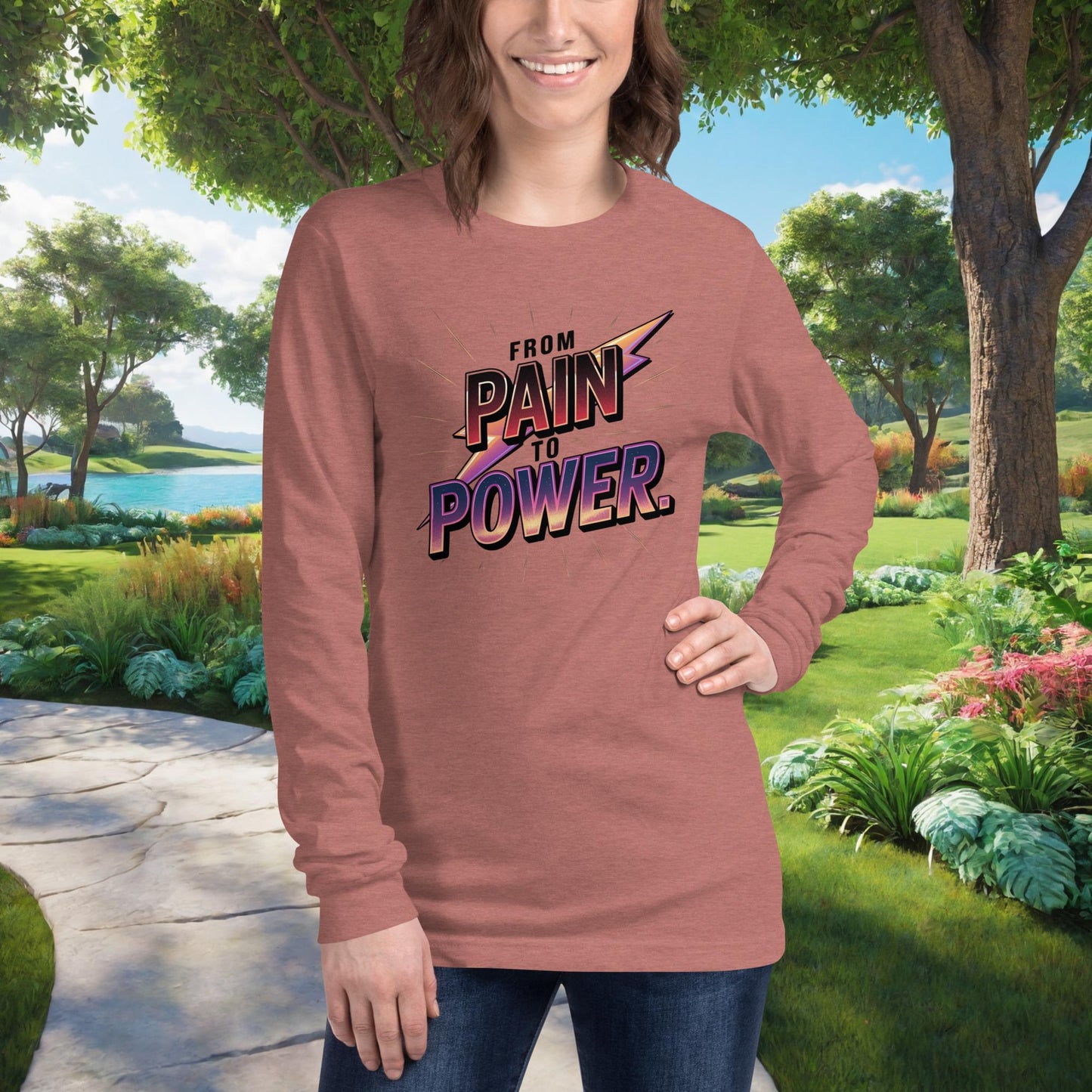 From Pain To Power on Unisex Long Sleeve T-Shirt, survivor strength, recovery, domestic violence support empowerment shirt