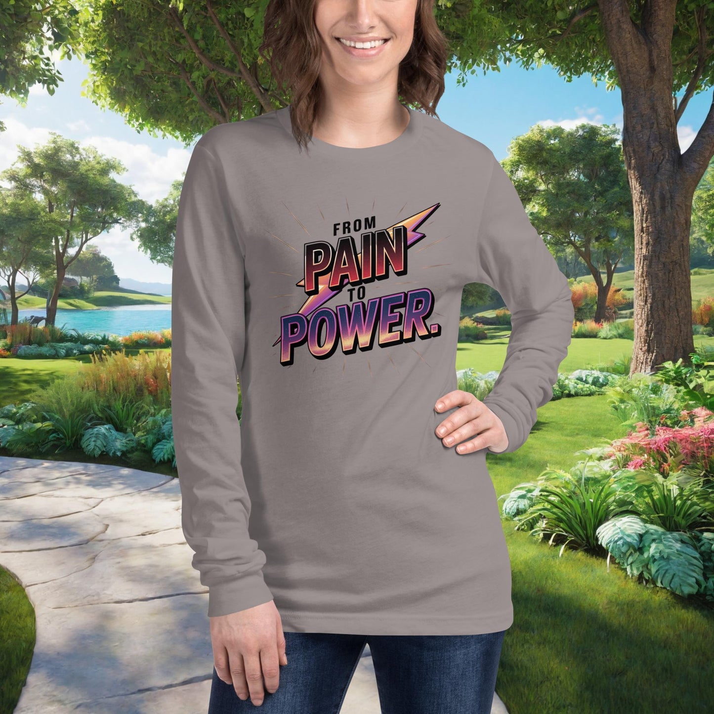 From Pain To Power on Unisex Long Sleeve T-Shirt, survivor strength, recovery, domestic violence support empowerment shirt