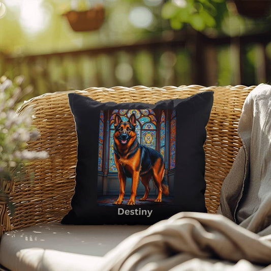 Shop our german shepherd black and red indoor outdoor pillow 1 featuring the 18" x 18" style option from MySisterIsASurvivor.