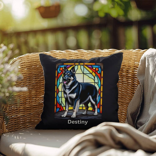 Shop our german shepherd black and silver indoor outdoor pillow featuring the 18" x 18" style option from MySisterIsASurvivor.