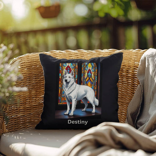 Shop our german shepherd white indoor outdoor pillow featuring the 18" x 18" style option from MySisterIsASurvivor.
