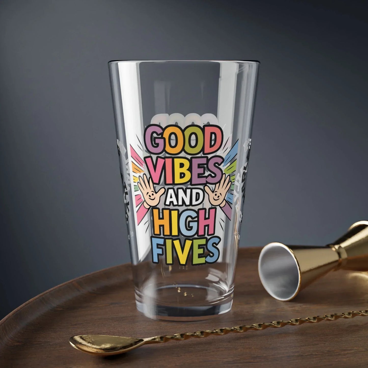 Shop our premium good vibes and high fives pint glass from MySisterIsASurvivor.