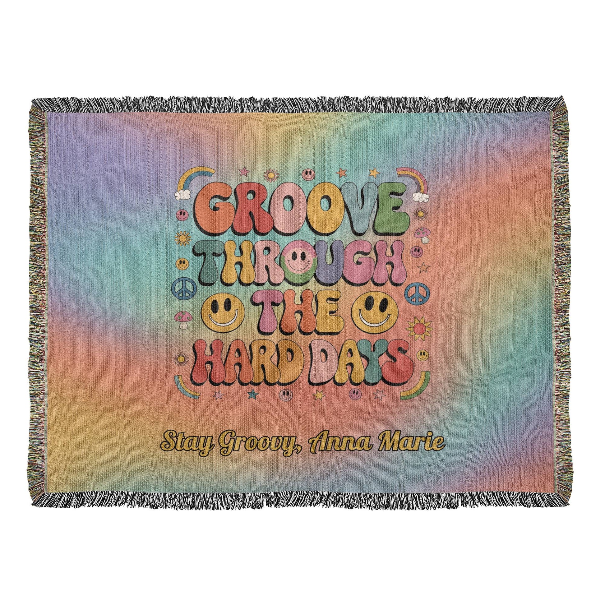 Groove Through The Hard Days - Custom Woven Blanket, Retro Mental Health Heirloom Throw - MySisterIsASurvivor