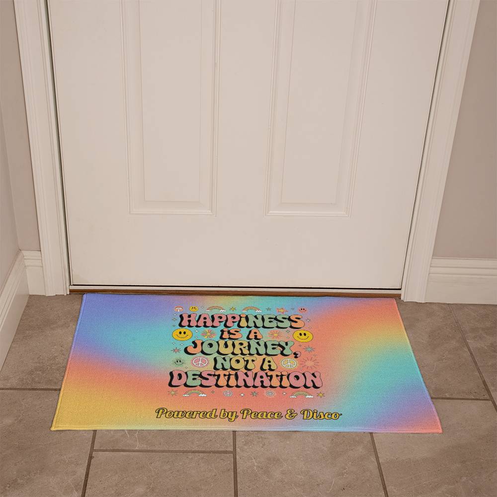 Happiness Is a Journey, Not a Destination - Retro Welcome Mat, Personalized Rug - MySisterIsASurvivor
