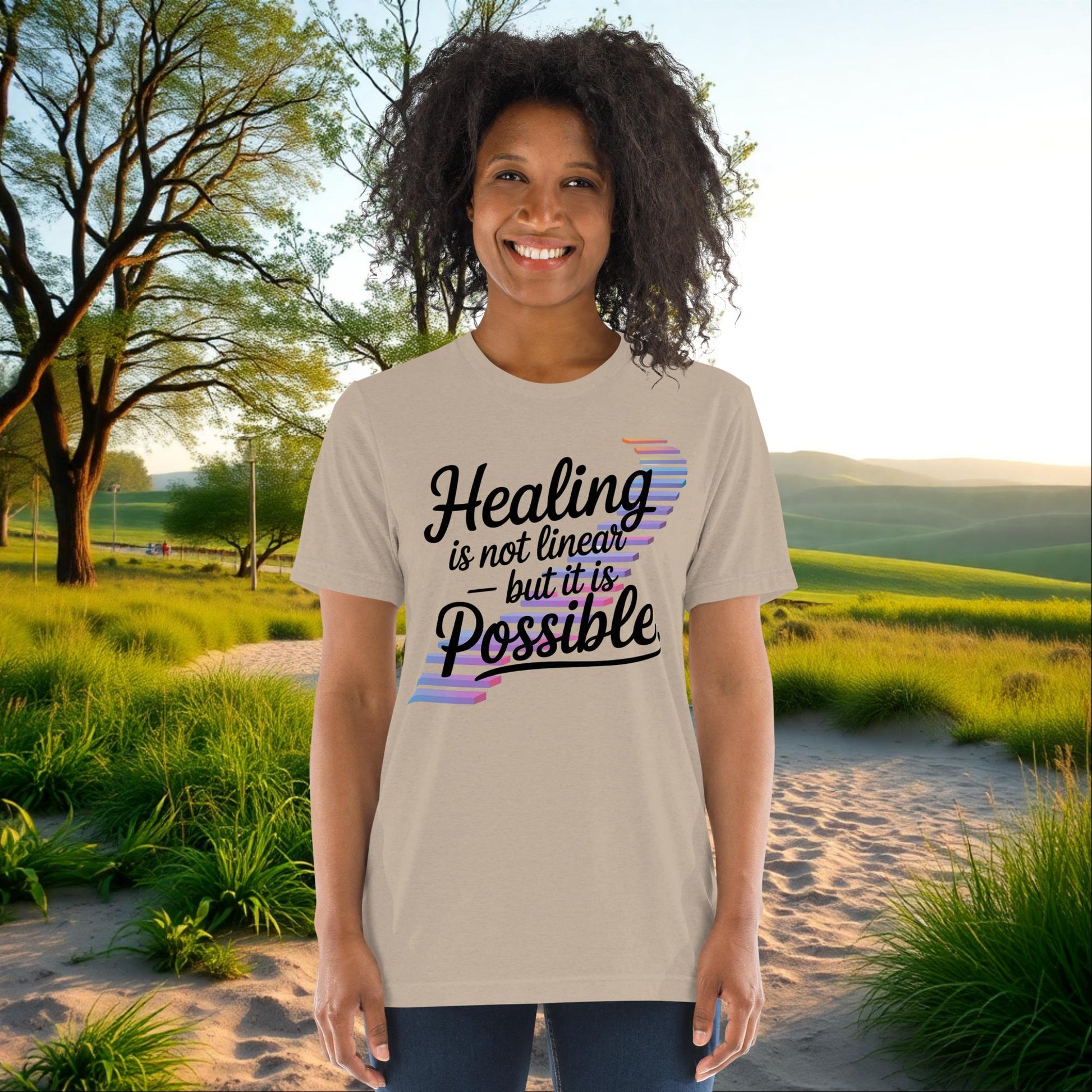 Healing Is Not Linear But It Is Possible on Unisex Tri-Blend T-Shirt, recovery, empowerment, survivor support