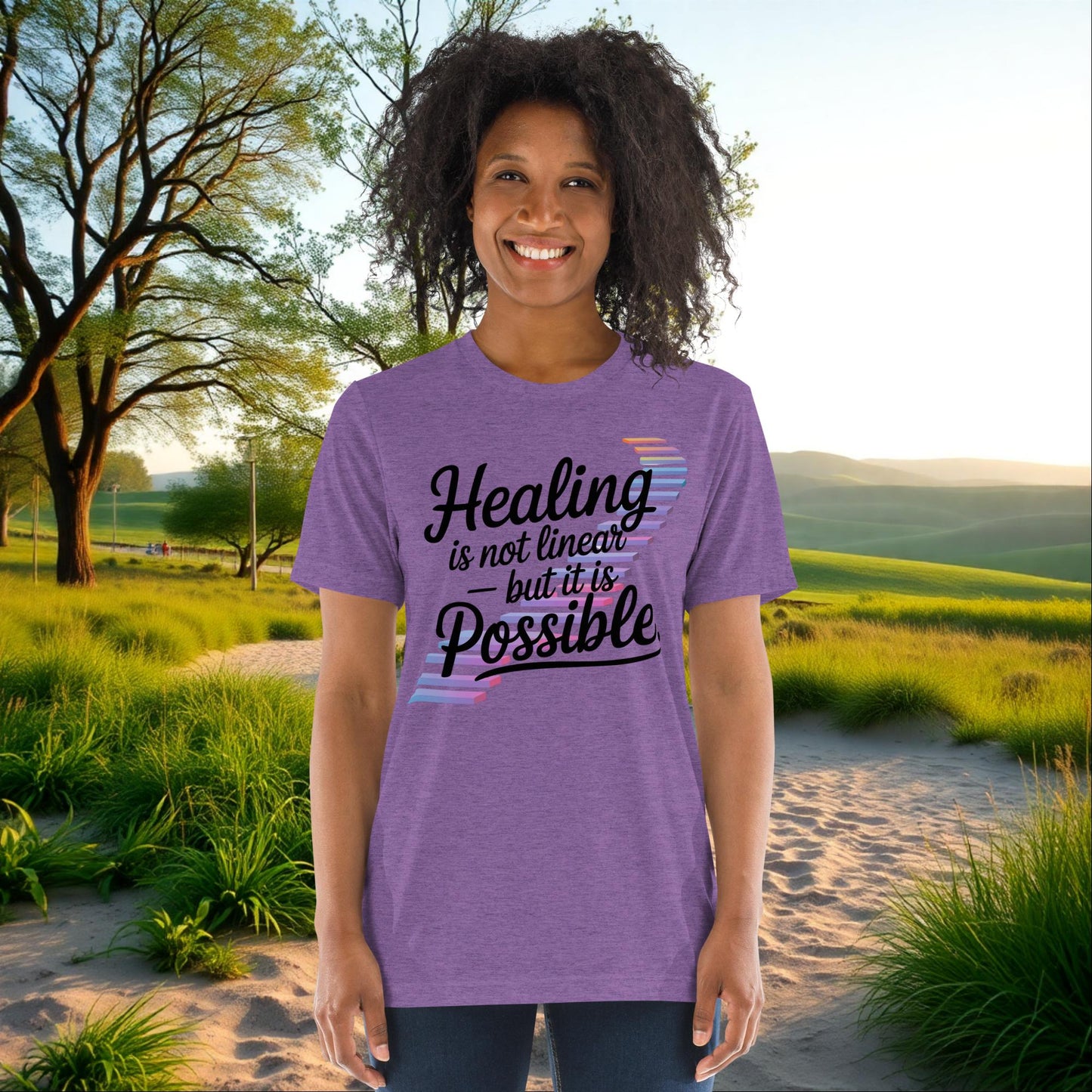 Healing Is Not Linear But It Is Possible on Unisex Tri-Blend T-Shirt, recovery, empowerment, survivor support