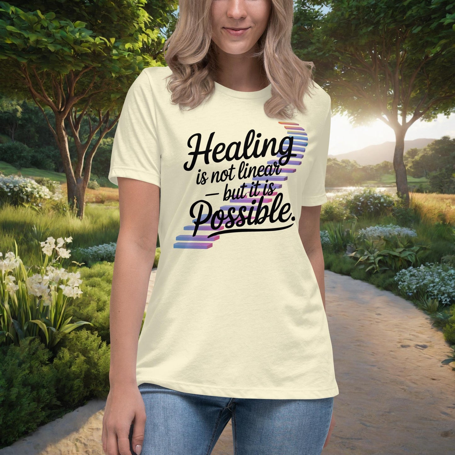 Healing Is Not Linear - But It Is Possible Women's Relaxed T-Shirt, Personalized Empowerment Shirt for Abuse Survivors - MySisterIsASurvivor
