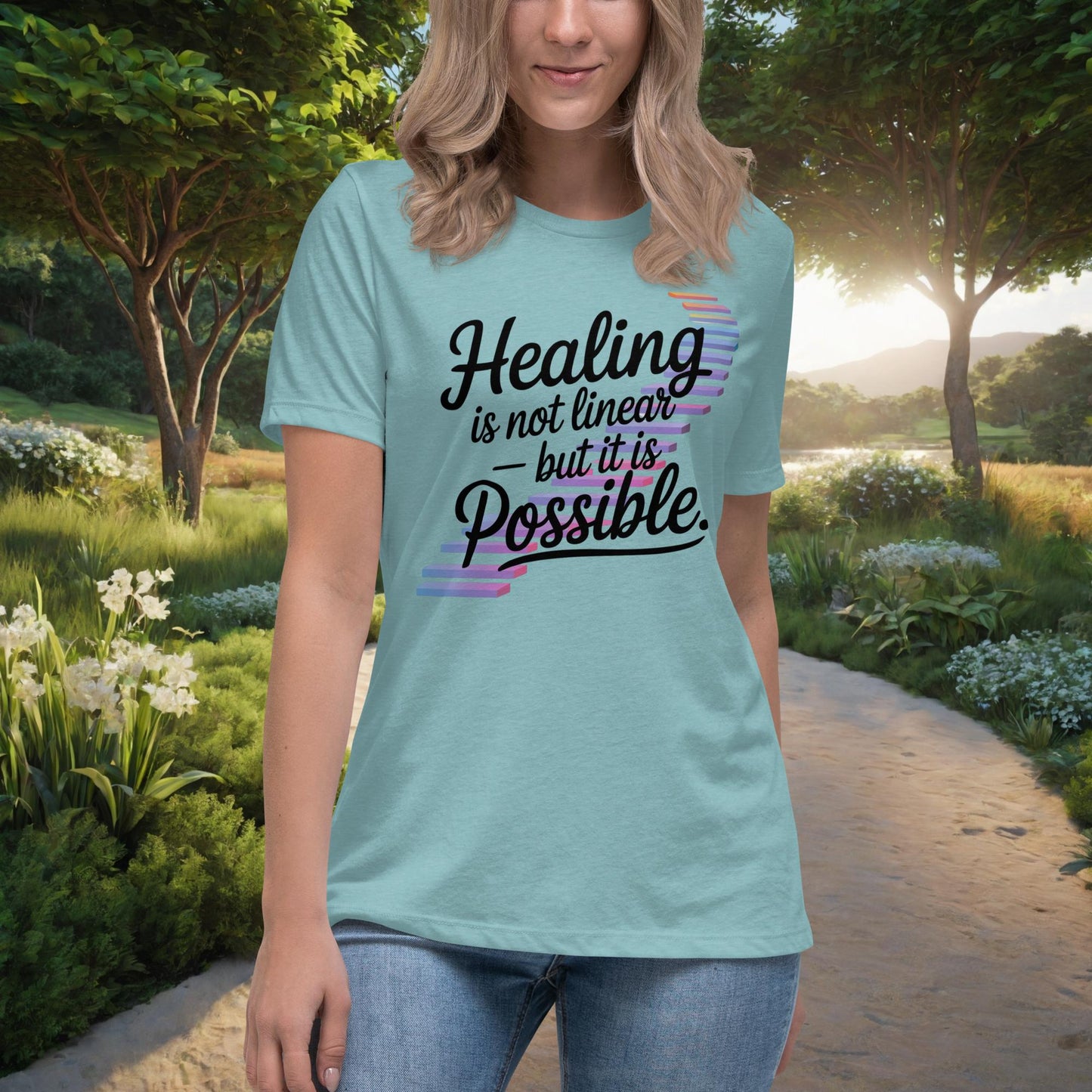 Healing Is Not Linear - But It Is Possible Women's Relaxed T-Shirt, Personalized Empowerment Shirt for Abuse Survivors - MySisterIsASurvivor