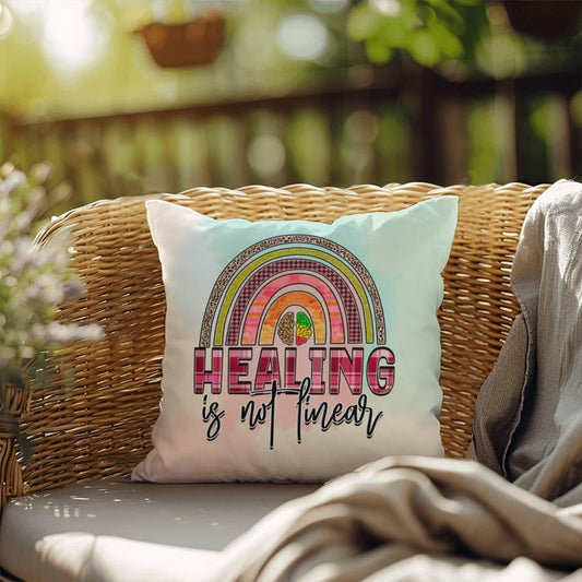 Shop our healing is not linear indoor outdoor pillow featuring the 18" x 18" style option from MySisterIsASurvivor.
