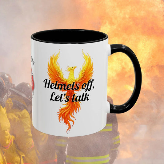 Shop our firefighter support mug helmets off lets talk featuring the 11oz style option from MySisterIsASurvivor.