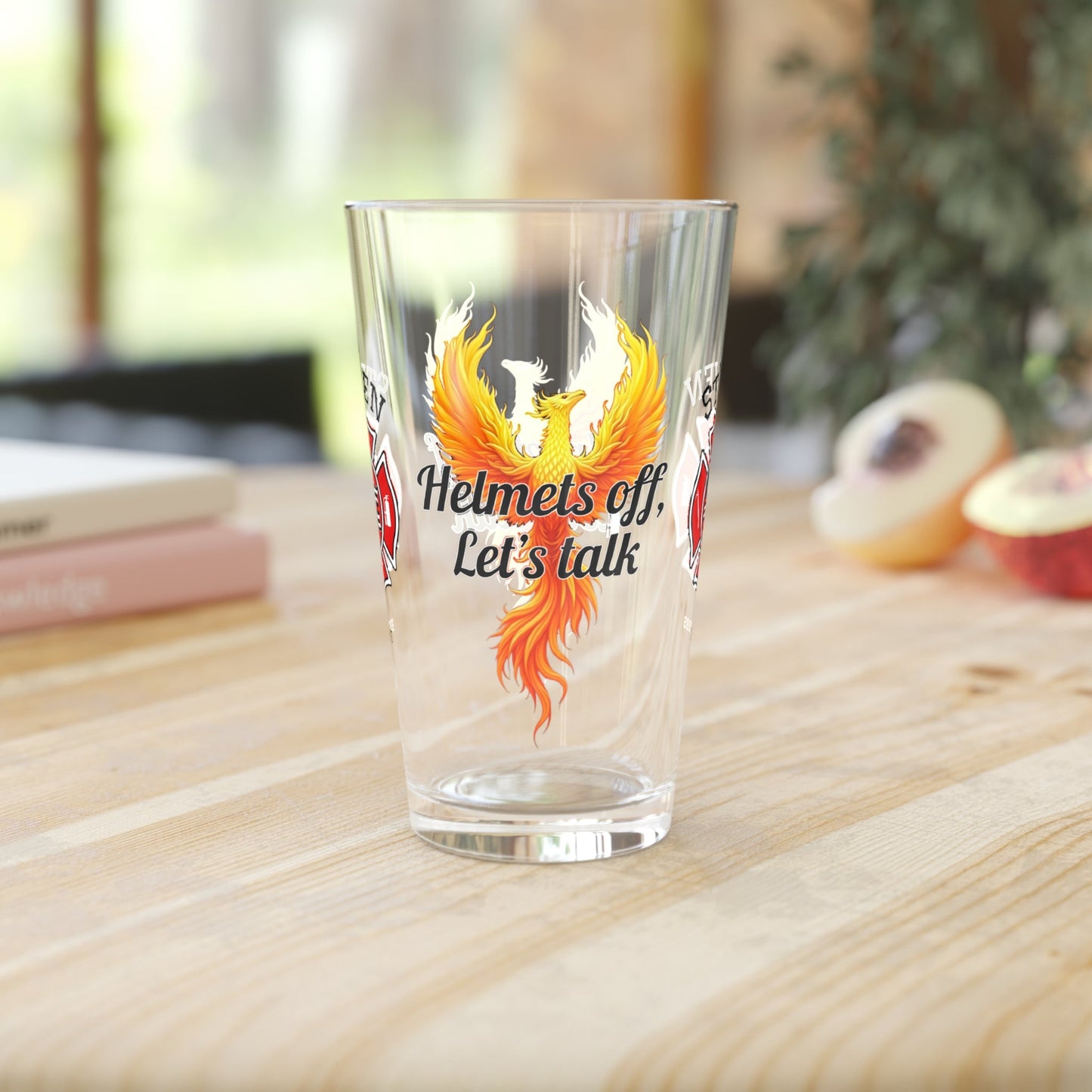 Helmets off, let’s talk – firefighter support pint glass promoting open conversation and mental health care. - MySisterIsASurvivor