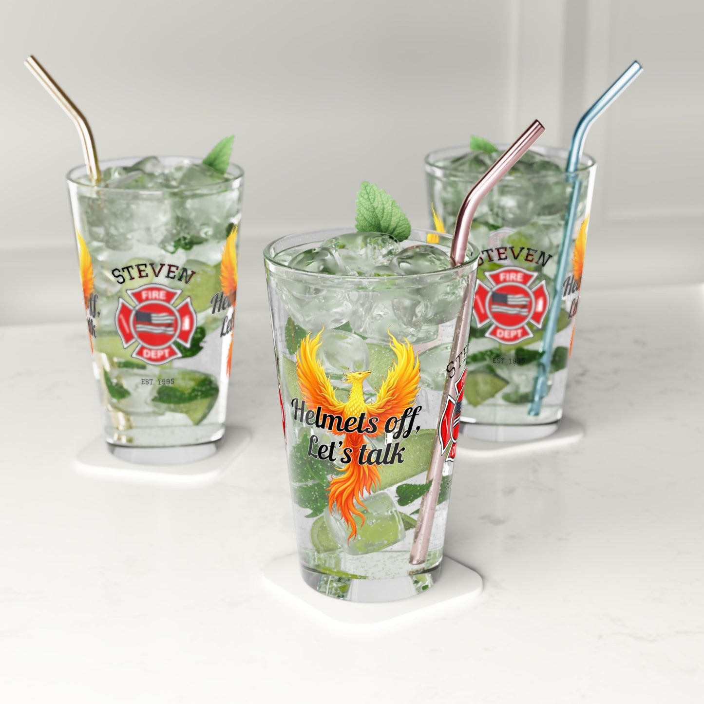 Helmets off, let’s talk – firefighter support pint glass promoting open conversation and mental health care. - MySisterIsASurvivor