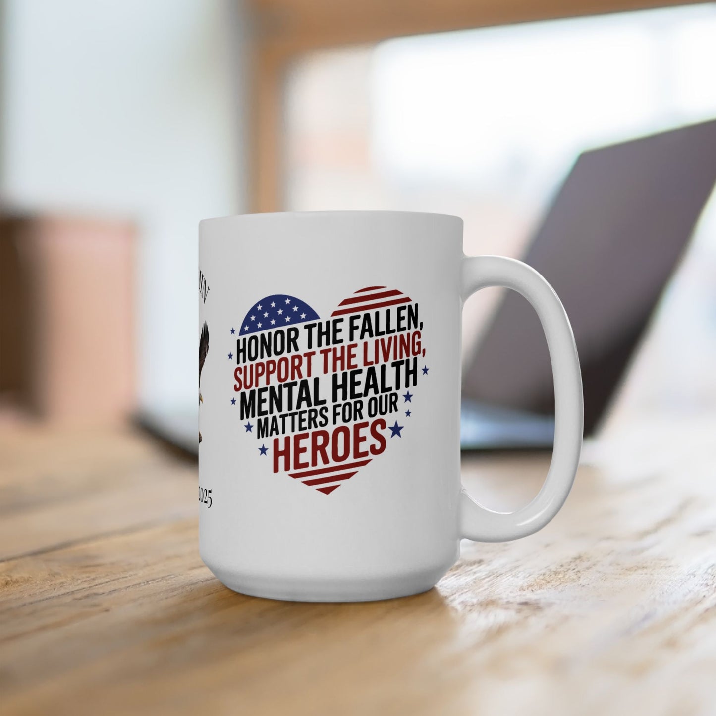 Personalized Memorial Day mug with Honor The Fallen, Support The Living - PTSD awareness, military tribute