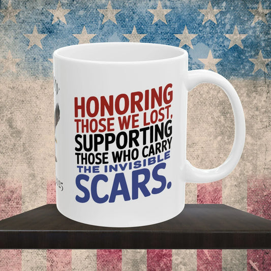 Shop our memorial day ptsd mug honoring those we lost featuring the 15oz style option from MySisterIsASurvivor.