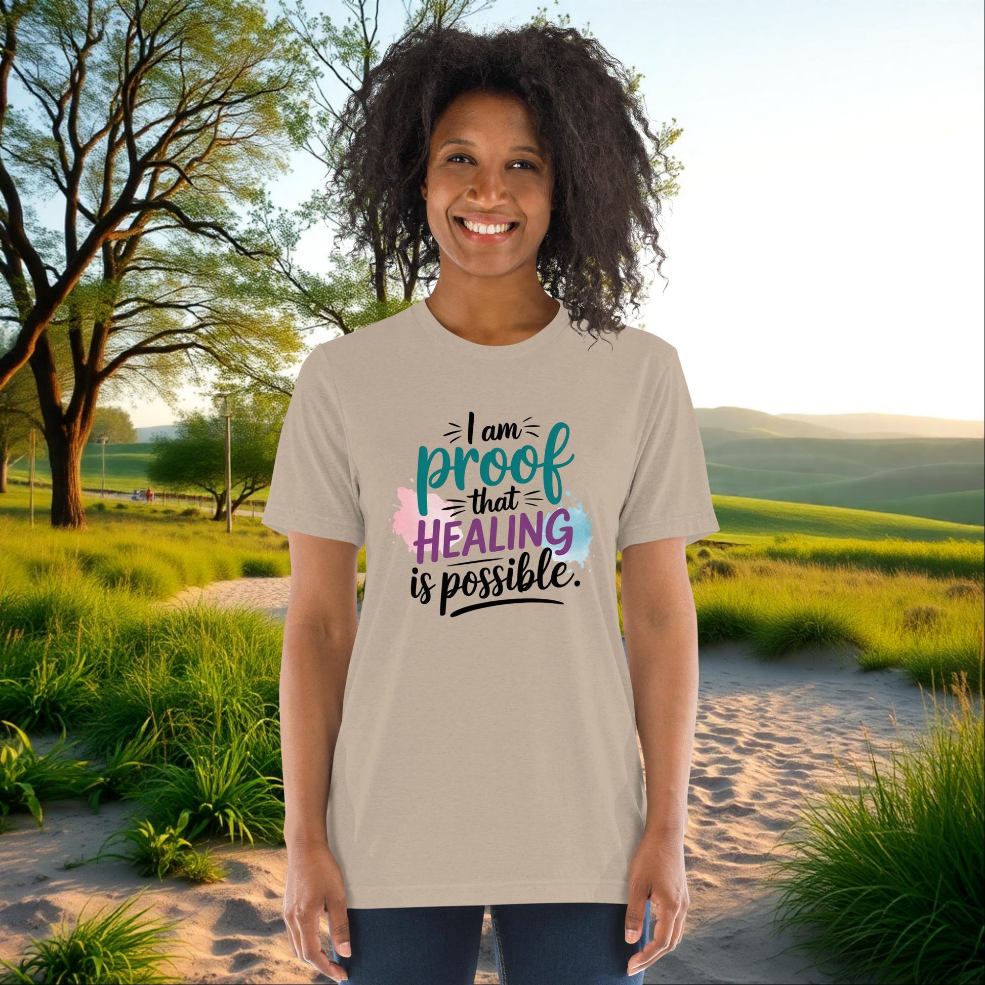 I Am Proof That Healing Is Possible on Unisex Tri-Blend T-Shirt, survivor strength, empowerment, support gift