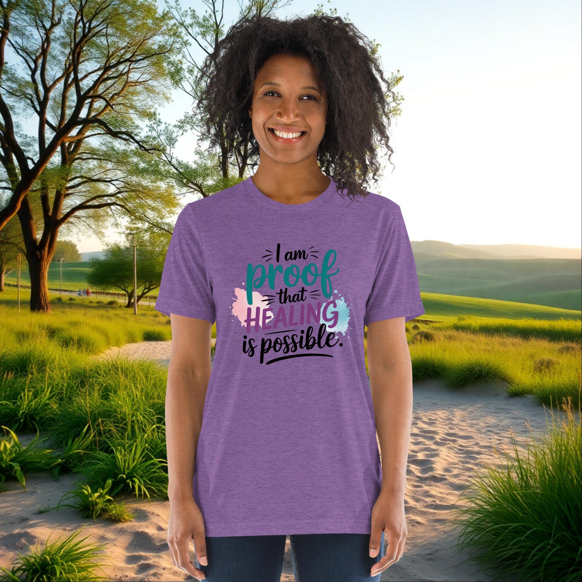 I Am Proof That Healing Is Possible on Unisex Tri-Blend T-Shirt, survivor strength, empowerment, support gift