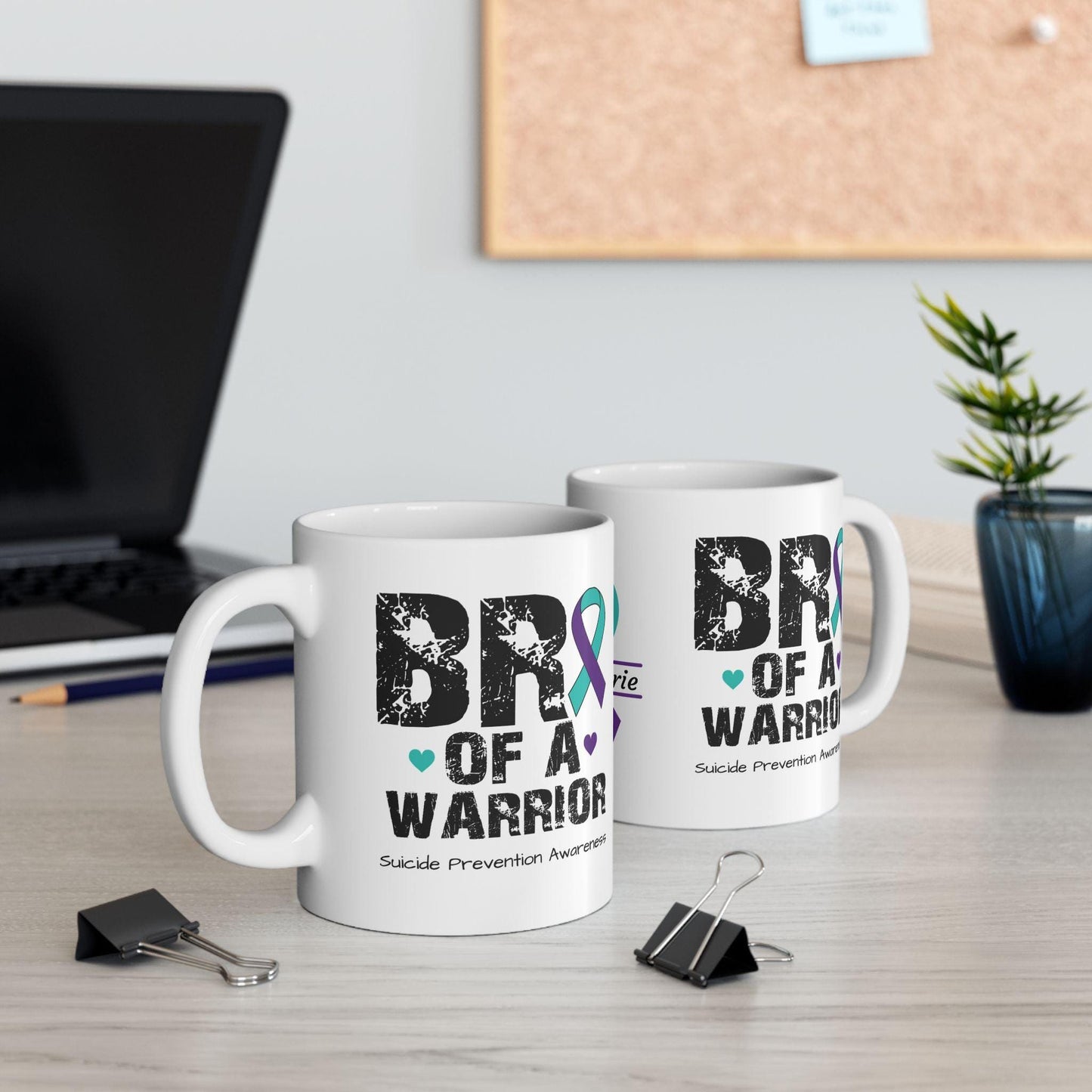 Bro of a Warrior mental health mug - personalized suicide prevention gift for supportive brothers