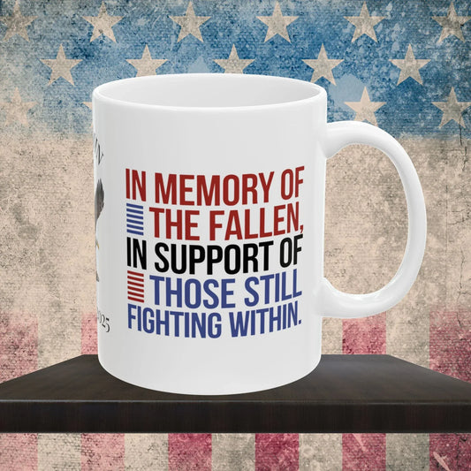 Shop our memorial day ptsd mug in memory of the fallen featuring the 15oz style option from MySisterIsASurvivor.