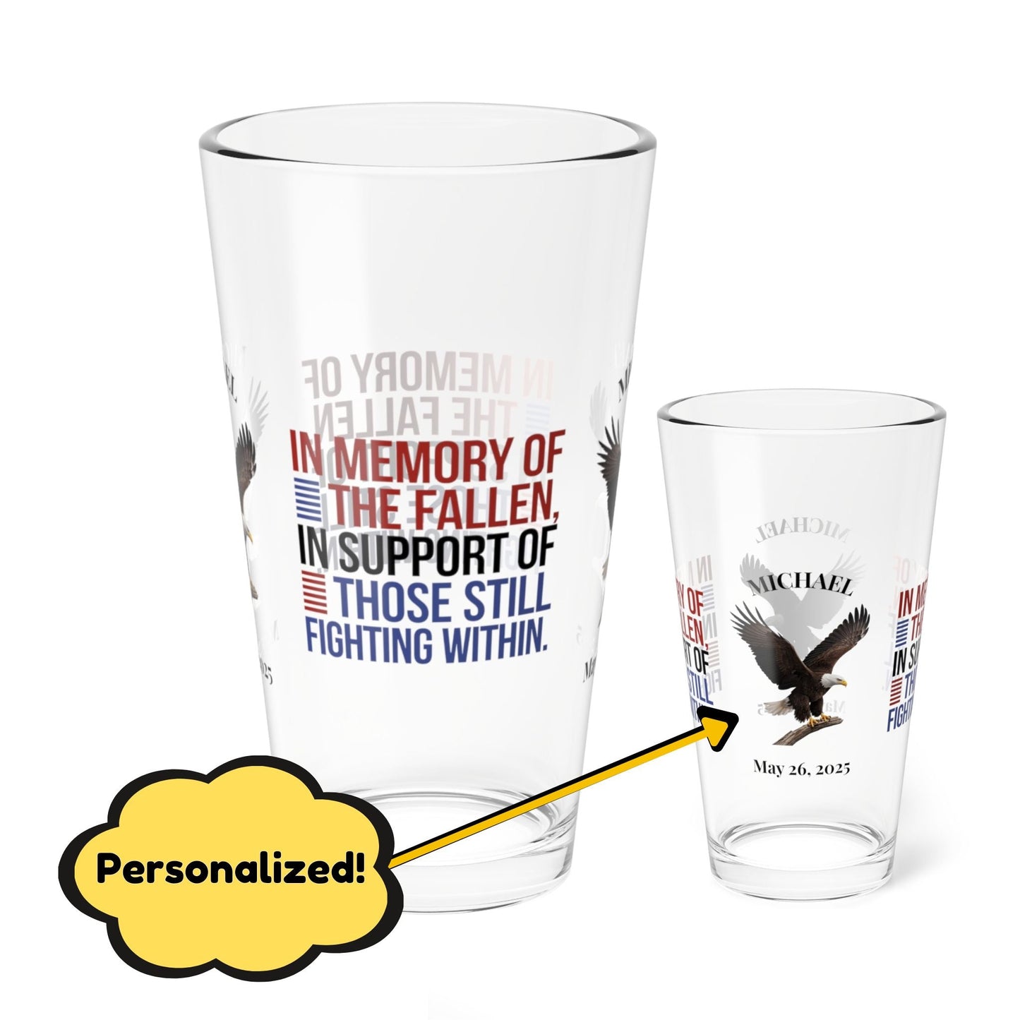 In Memory Of The Fallen pint glass - patriotic barware gift for Memorial Day and veteran remembrance