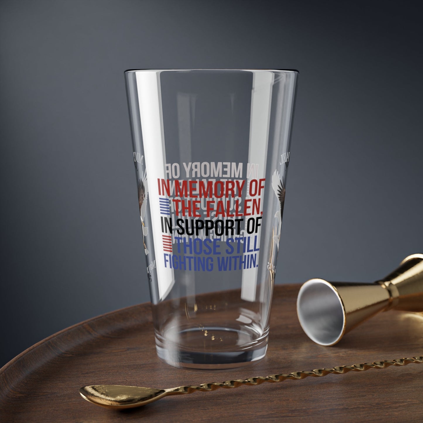In Memory Of The Fallen pint glass - patriotic barware gift for Memorial Day and veteran remembrance