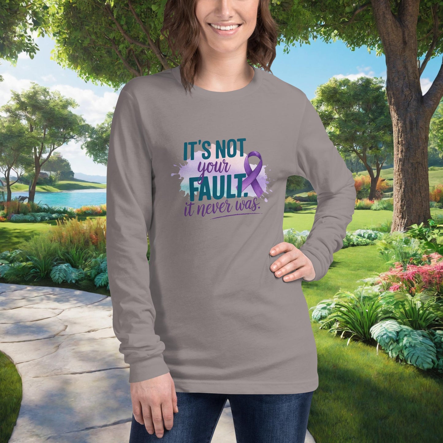 It's Not Your Fault. It Never Was Unisex Long Sleeve T-Shirt, Personalized Domestic Abuse Support Shirt for Survivors & Advocates - MySisterIsASurvivor