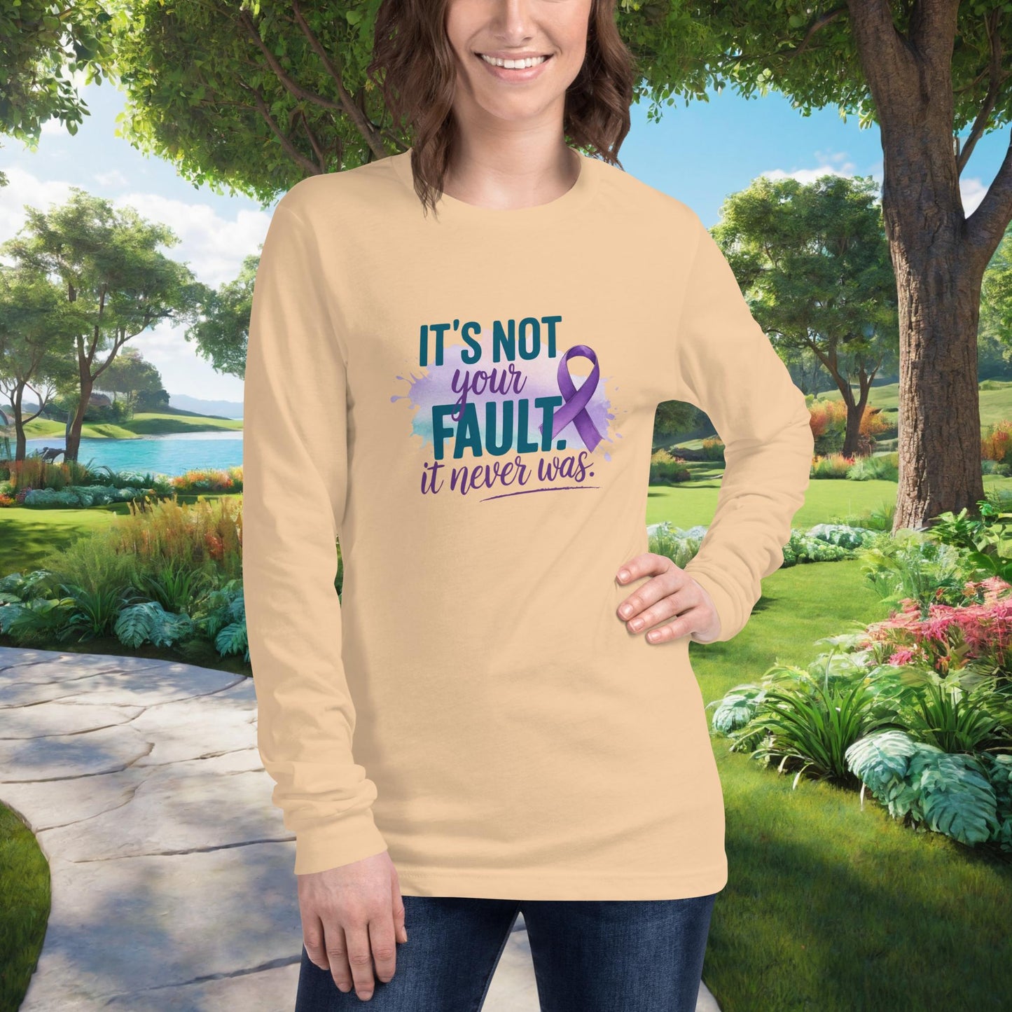 It's Not Your Fault. It Never Was Unisex Long Sleeve T-Shirt, Personalized Domestic Abuse Support Shirt for Survivors & Advocates - MySisterIsASurvivor