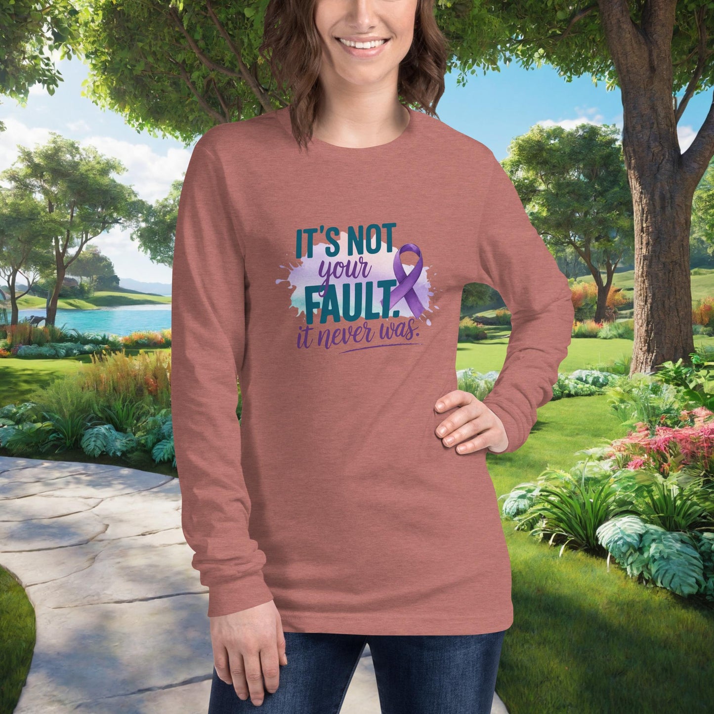 It's Not Your Fault. It Never Was Unisex Long Sleeve T-Shirt, Personalized Domestic Abuse Support Shirt for Survivors & Advocates - MySisterIsASurvivor