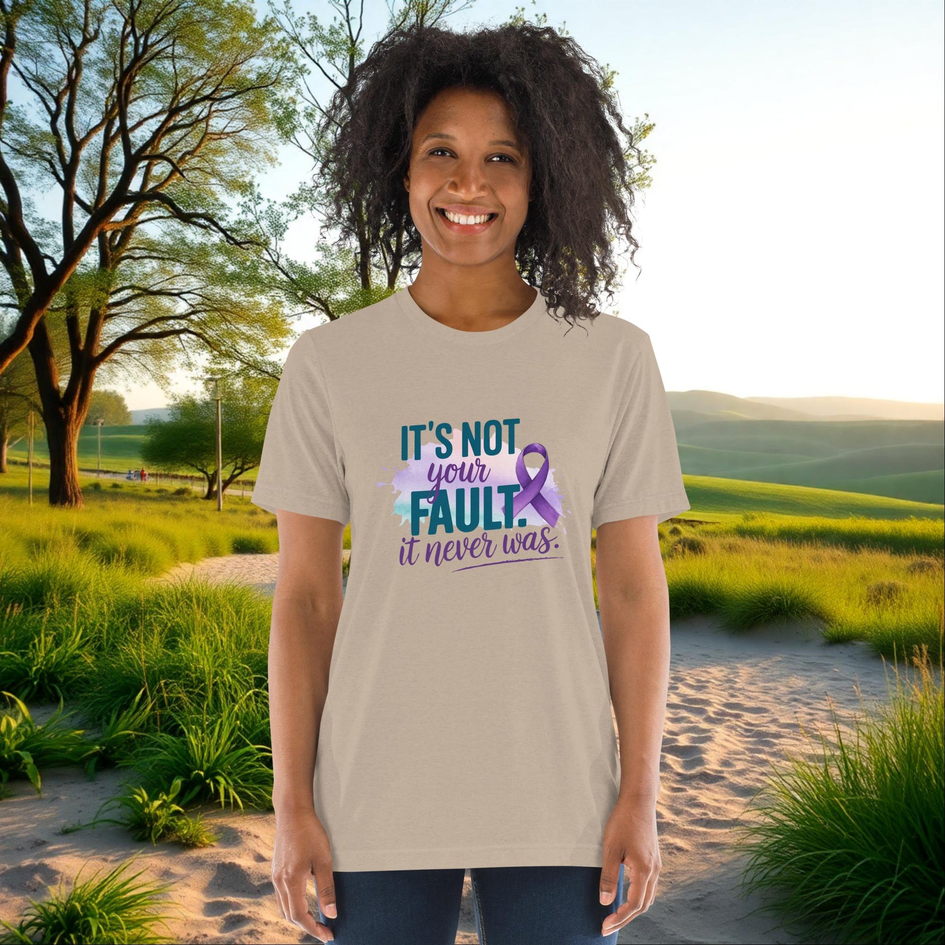 It's Not Your Fault, It Never Was on Unisex Tri-Blend T-Shirt, abuse awareness, survivor support, empowerment