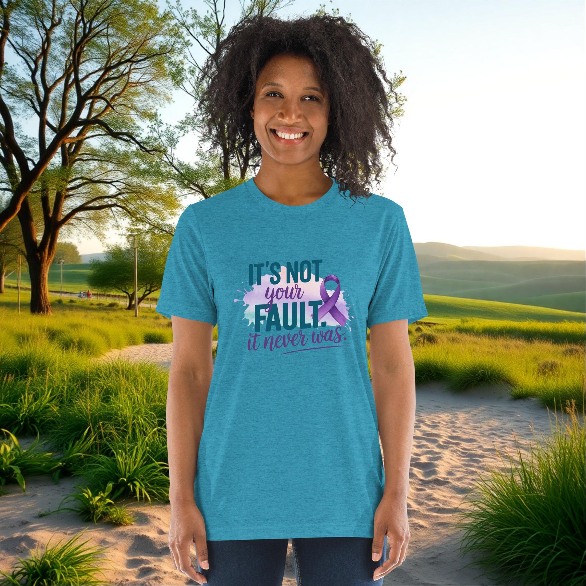 It's Not Your Fault, It Never Was on Unisex Tri-Blend T-Shirt, abuse awareness, survivor support, empowerment