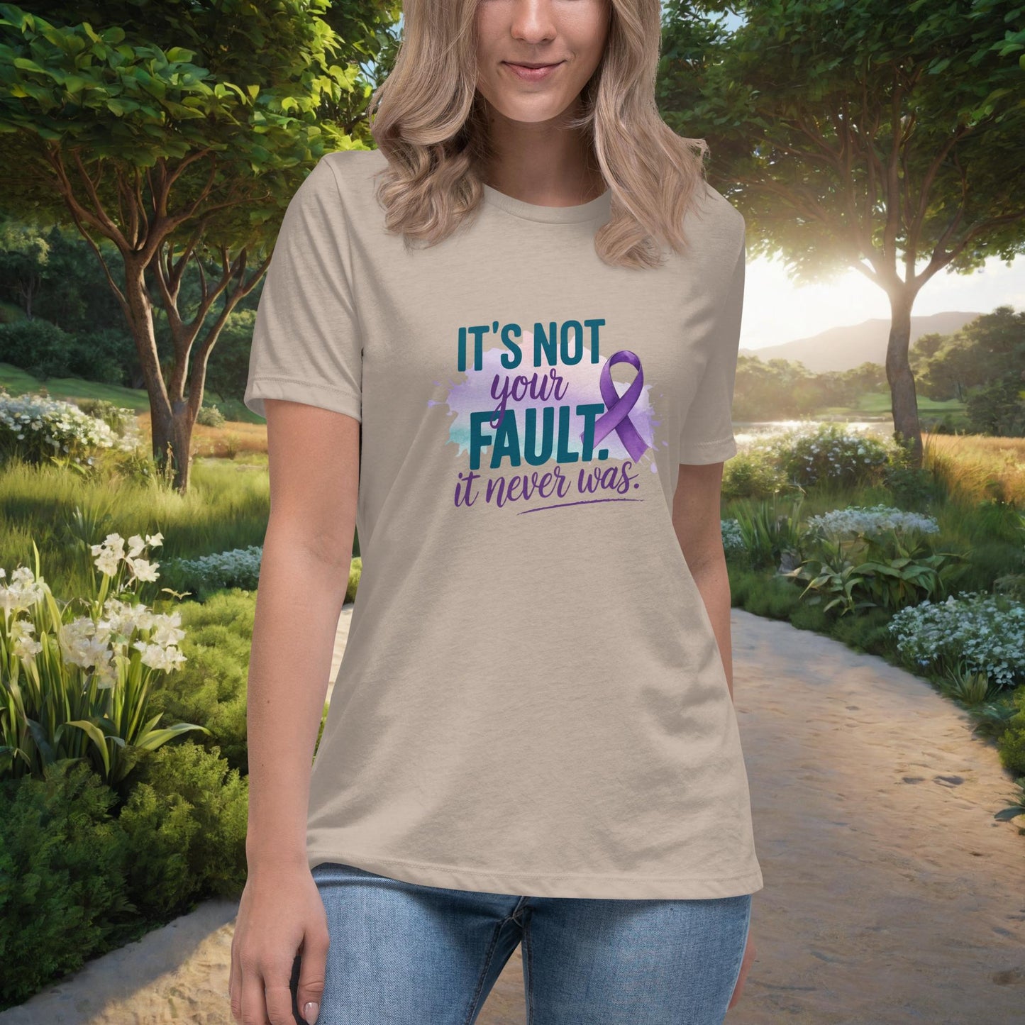 It’s Not Your Fault. It Never Was Women's Relaxed T-Shirt, Personalized Domestic Violence Support & Empowerment Shirt - MySisterIsASurvivor