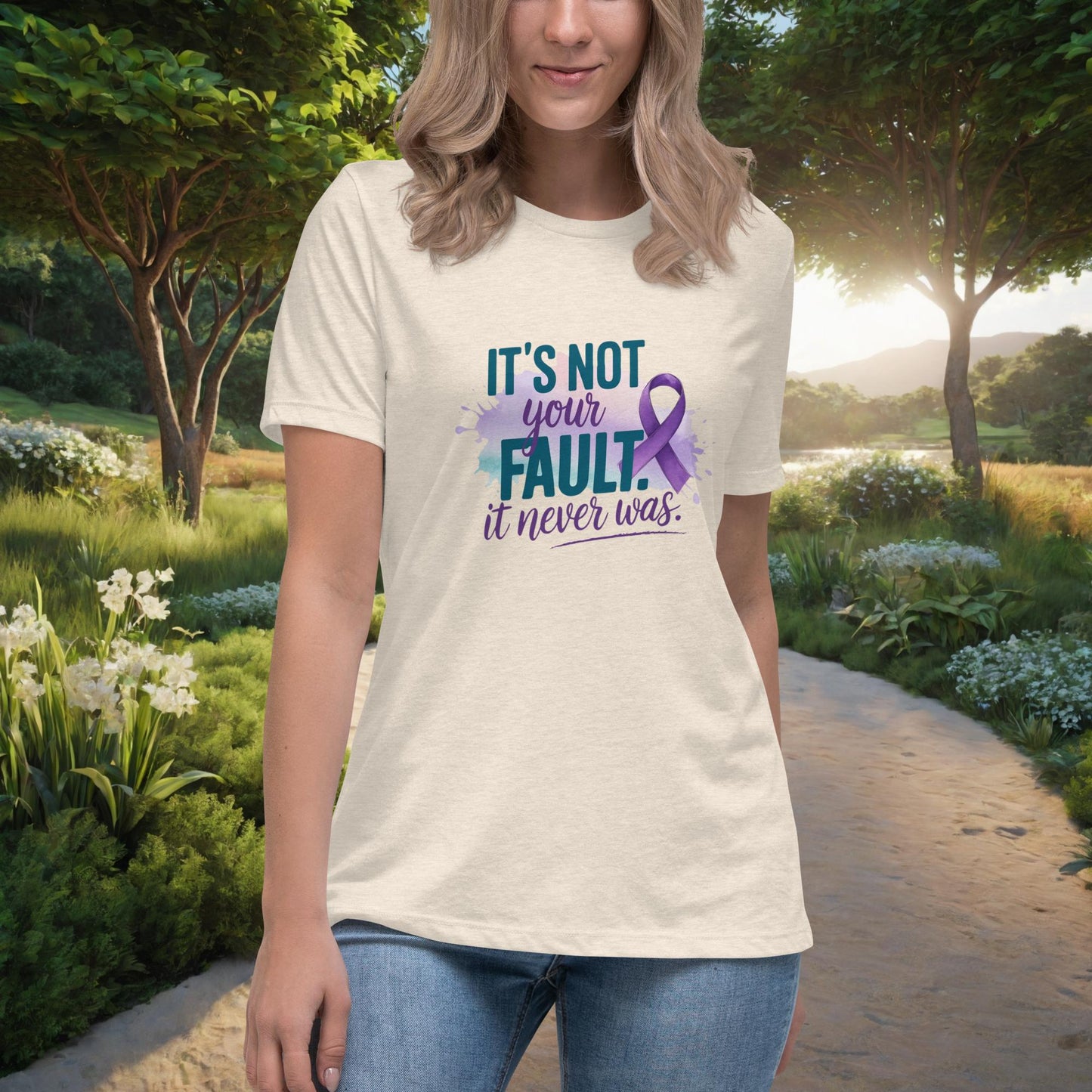 It’s Not Your Fault. It Never Was Women's Relaxed T-Shirt, Personalized Domestic Violence Support & Empowerment Shirt - MySisterIsASurvivor