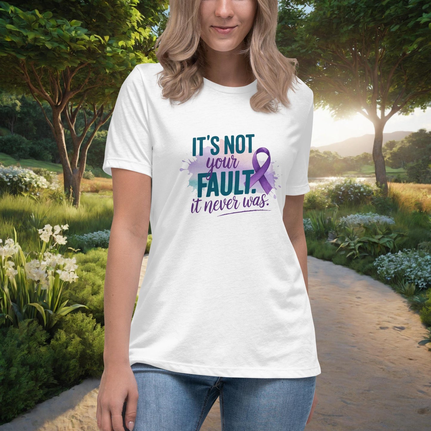 It’s Not Your Fault. It Never Was Women's Relaxed T-Shirt, Personalized Domestic Violence Support & Empowerment Shirt - MySisterIsASurvivor
