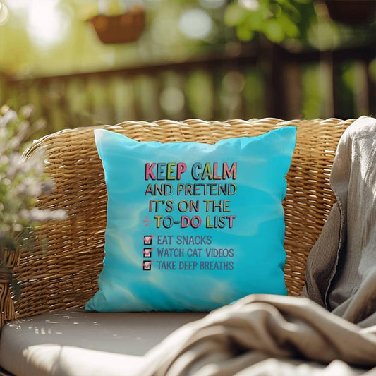 Shop our keep calm and pretend indoor outdoor pillow featuring the 18" x 18" style option from MySisterIsASurvivor.