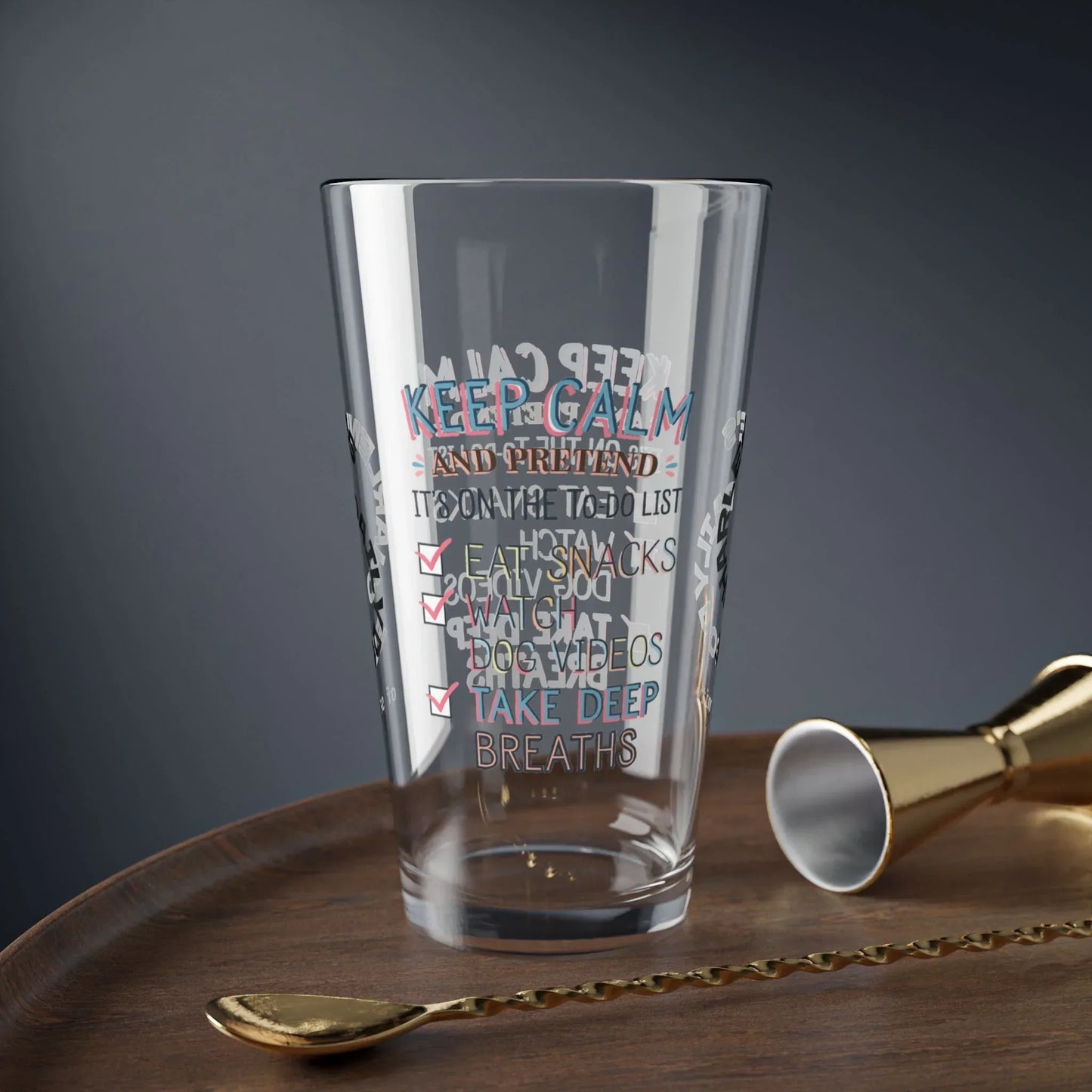 Shop our premium keep calm and pretend pint glass 1 from MySisterIsASurvivor.