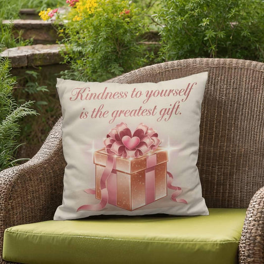 Shop our kindness to yourself self care pillow featuring the 18" x 18" style option from MySisterIsASurvivor.