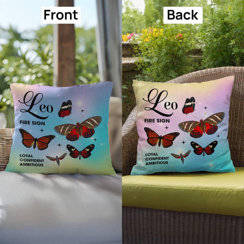 Shop our premium leo butterfly indoor outdoor pillow from MySisterIsASurvivor.