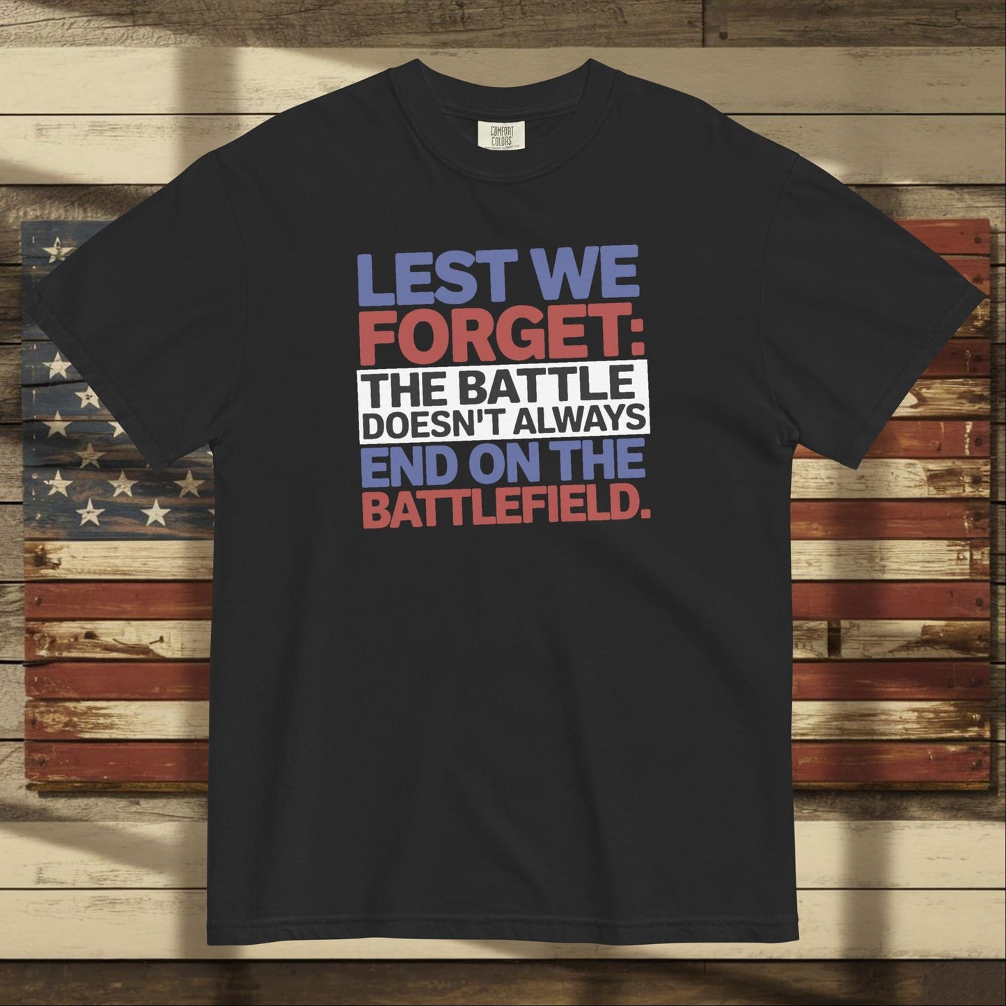 Lest We Forget Heavyweight T-Shirt - Veteran Tribute Tee, Personalized for Military Families & Memorial Day Honor - MySisterIsASurvivor