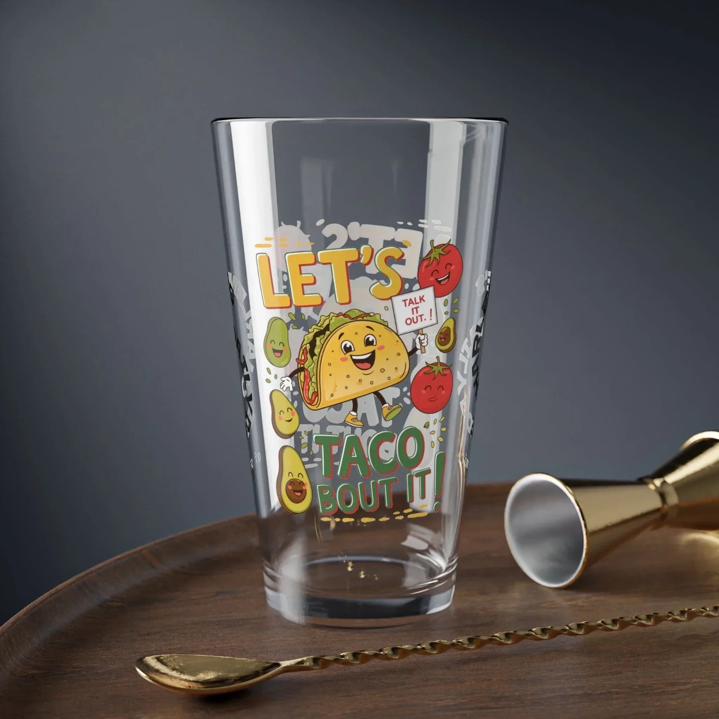 Shop our premium lets taco bout it pint glass from MySisterIsASurvivor.