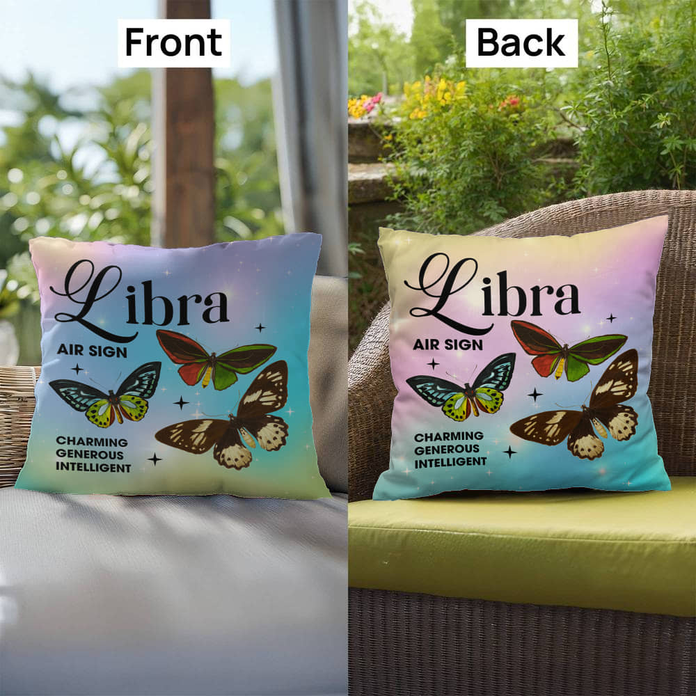 Libra Butterfly Indoor/Outdoor Pillow - Celestial Butterfly Pillow, Zodiac Home Accent