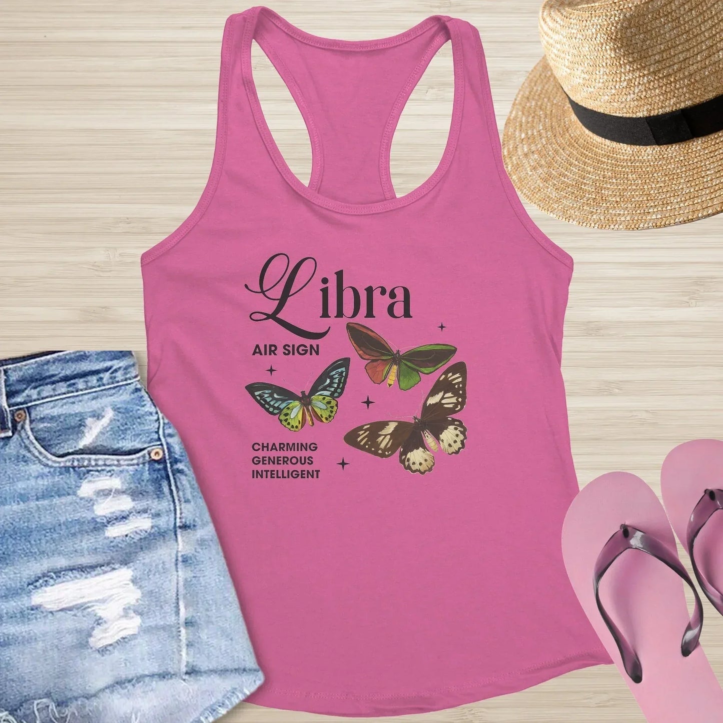 Shop our libra butterfly racerback tank featuring the Hot Pink style option from MySisterIsASurvivor.