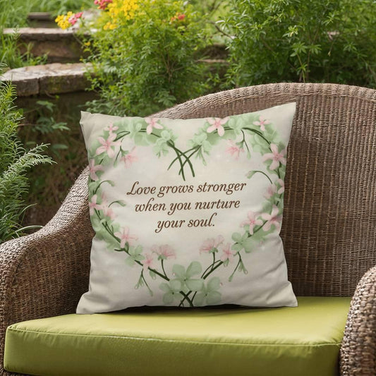 Shop our love grows stronger self care pillow featuring the 18" x 18" style option from MySisterIsASurvivor.