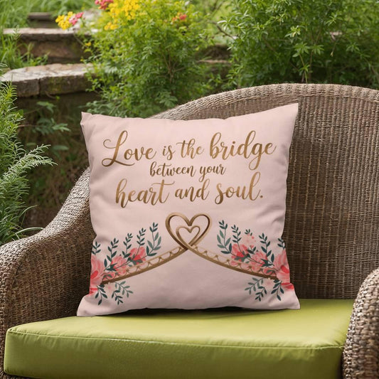 Shop our love is the bridge self care pillow featuring the 18" x 18" style option from MySisterIsASurvivor.